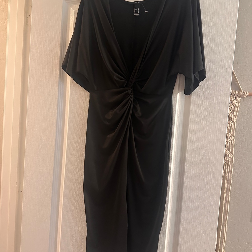 Forever 21 Elegant Deep V neckline Black Dress